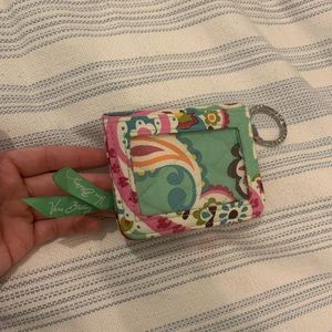 Vera Bradley Green paisley small wallet, hot pink inside